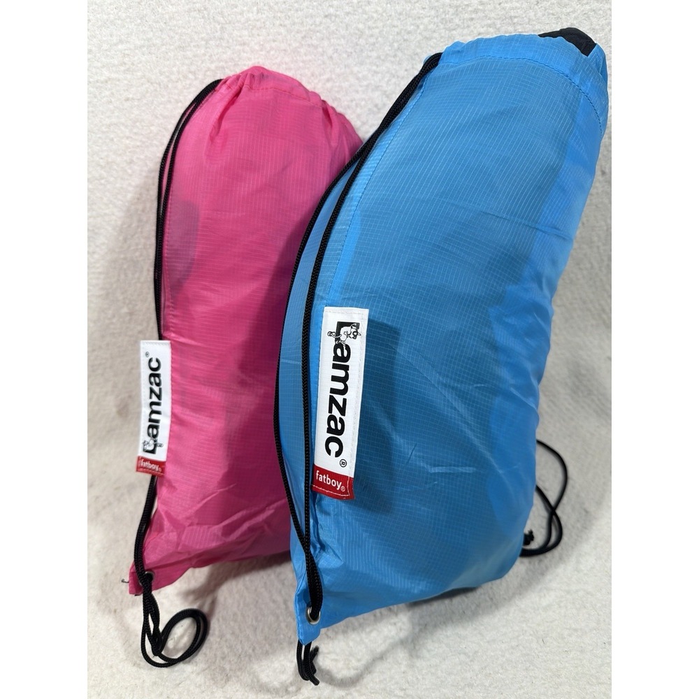 2 Fatboy Lamzac Original Inflatable Air Loungers Blue Pink Camping Beach